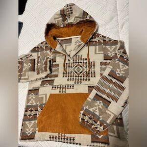 Women's Aztec Pattern Hoodie - Brown and Cream